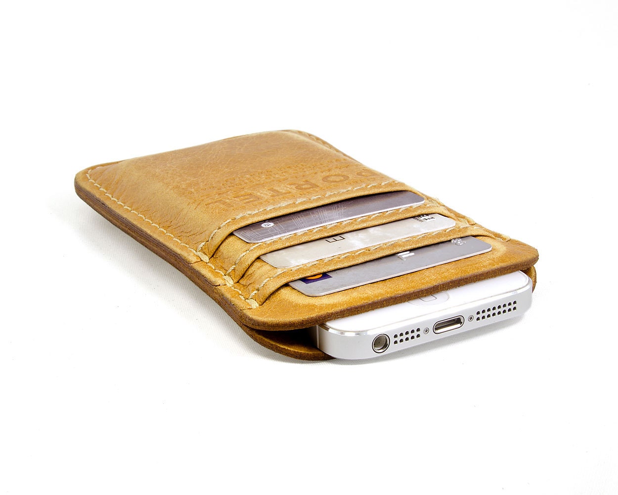 RETROMODERN aged leather iPhone 5 pocket - - YELLOW