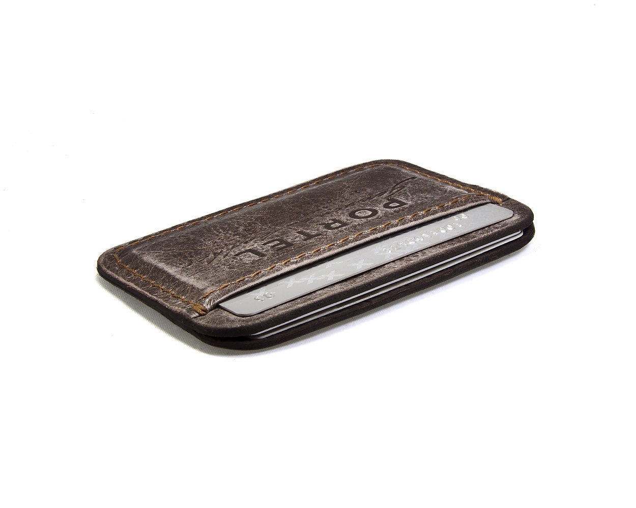 RETROMODERN aged leather Credit Card wallet - - ESPRESSO