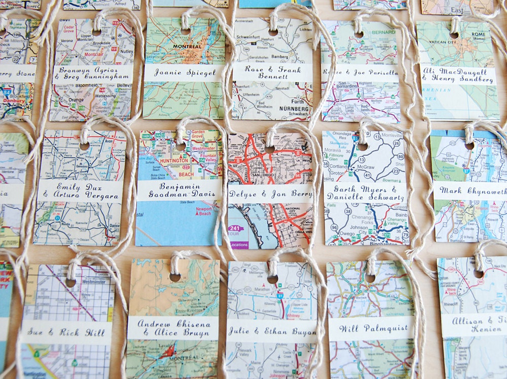 Custom Wedding Escort Map Tags - Eco Friendly Upcycled - Set of 10