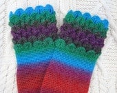 ON SALE Funky Rainbow Crochet Wrist Warmers Crocodile Stitch Wrist Cuffs Handmade in Ireland