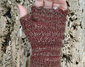 ON SALE Brown Wool Wrist Warmers Fingerless Gloves Crochet Made in Ireland