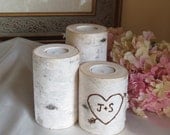 Personalized Birch Bark Candles Wedding Centerpieces Cottage Chic Rustic Wedding