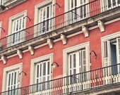 Spain travel photography - Madrid Plaza Mayor - fine art photography print - travel vintage red house architecture photograph