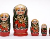 5 Authentic Russian Traditional Hohloma Nesting dolls Matryoshka, free shipping