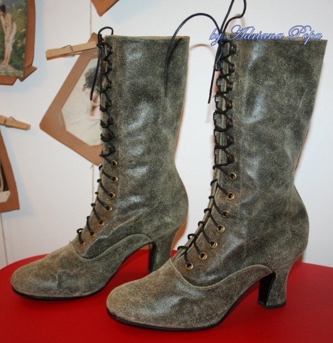 Victorian Boots in Maroon worn leather High Heels Ankle boots ORDER your Customized Boots