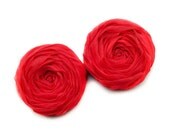 Red Fabric Roses Handmade Appliques Embellishment Set of 2