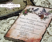 Vintage Floral Love Birds Wedding Invitation DEPOSIT