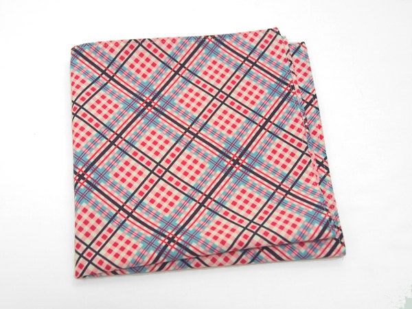 Cotton Plaid Pocket Square in bright red, steel blue, black, and cream