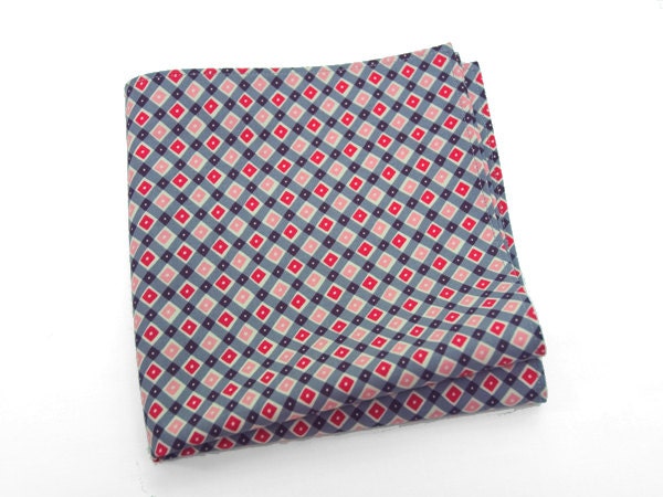 Cotton Plaid Pocket Square in bold red, coral pink, gray, black, and white
