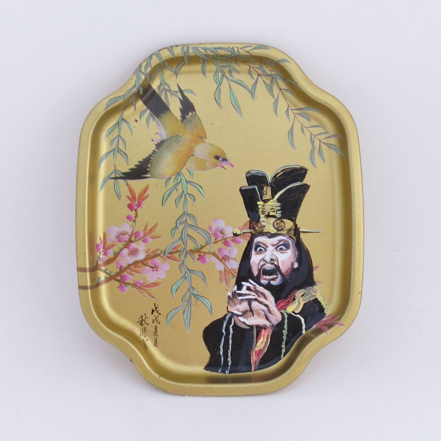 Lo Pan portrait painted on vintage gold tray