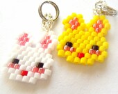 Beaded Rabbit Charm, Cute Animal Pendant, Brick Stitch