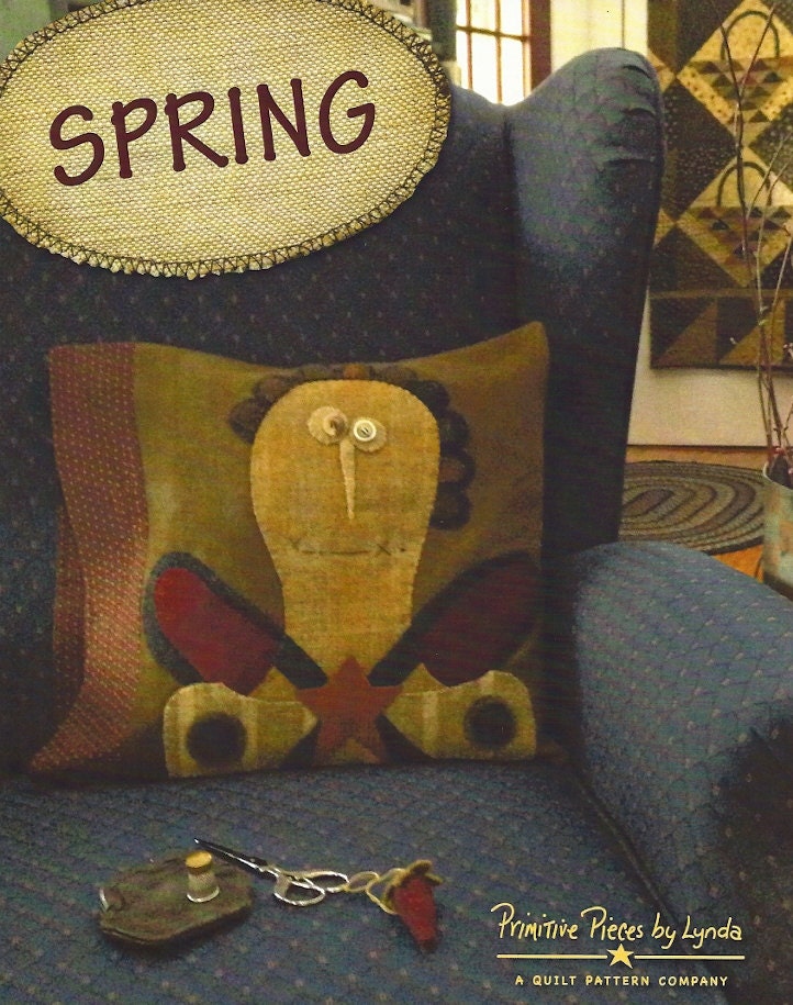 Primitive Folk Art Wool Applique Pattern:  SPRING PILLOWCASE COVER