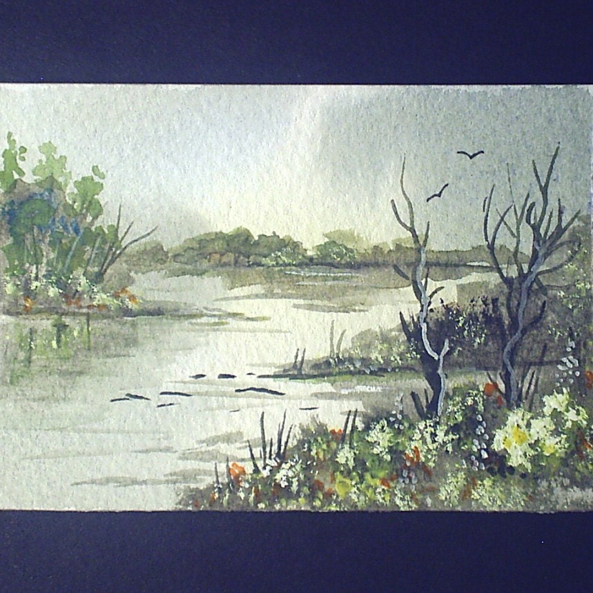 aceo original Spring River landscape