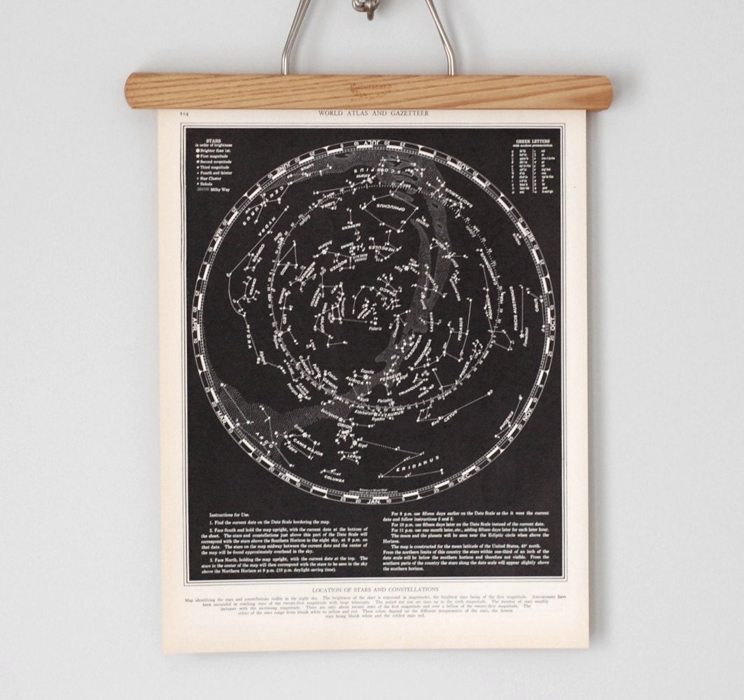 Antique 1930s Constellation Map / Night Sky Chart / Astronomical Star Map