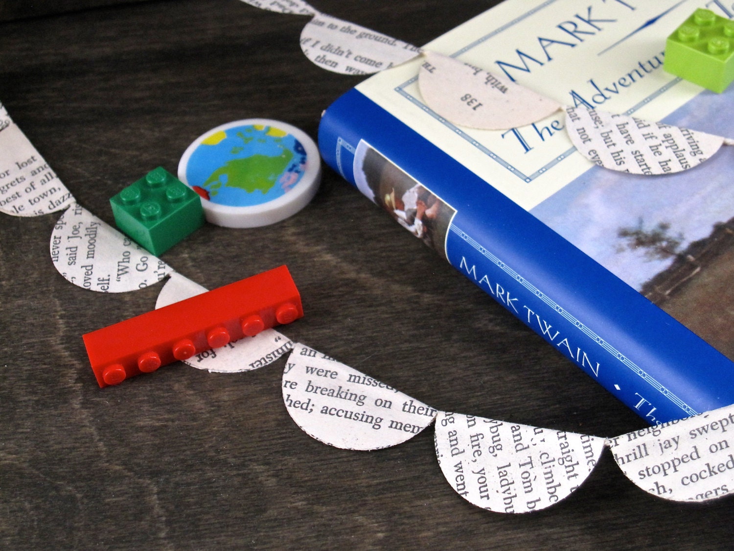 Bookworm Garland - Tom Sawyer Book Decoration - Ten Feet of Upcycled Novel Boys Room Party Book Baby Shower Home Decor