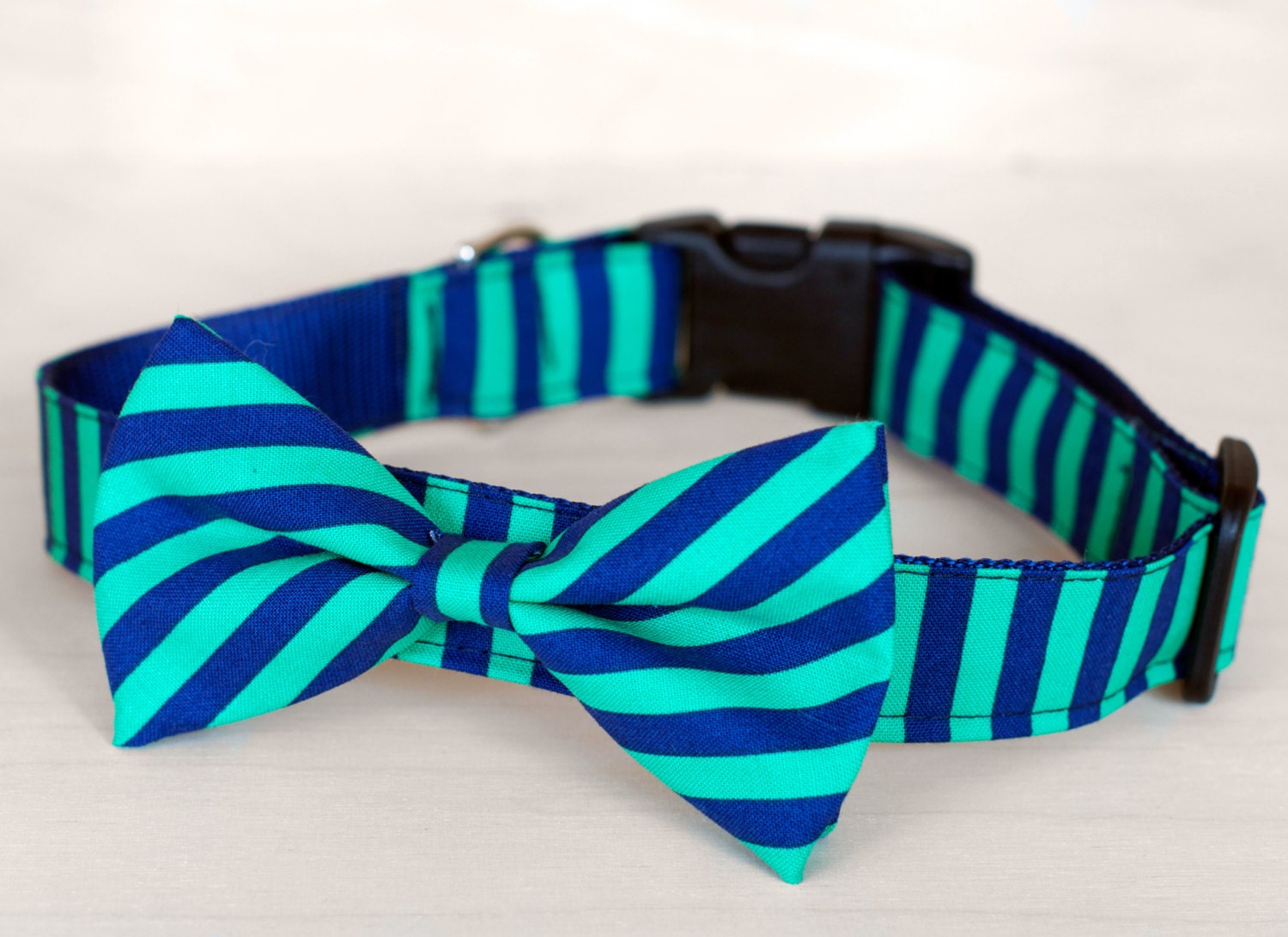 Green and Blue Stripe Dog Bow Tie Collar