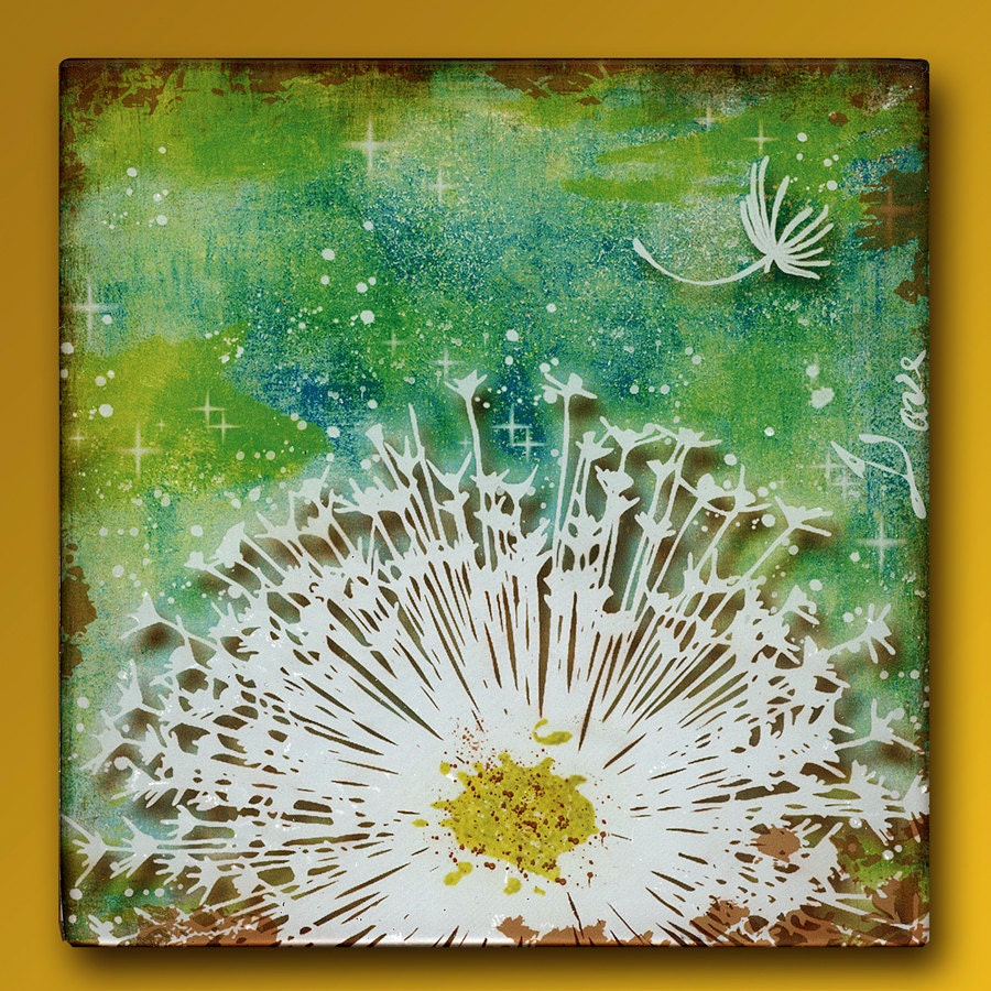 Dandelion Handmade Glass and Wood 5 Inch Square Wall Blox - GeoForms Collection - Love