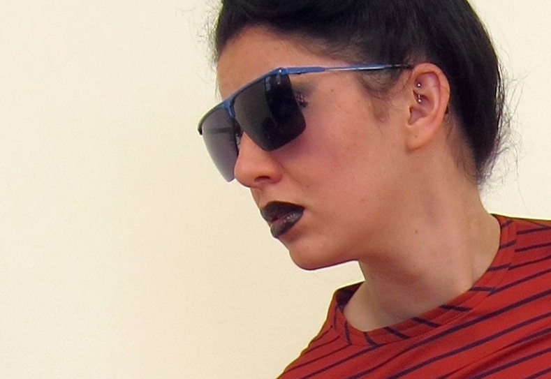Vintage 1980s Sunglasses with Blue Enamel Frames