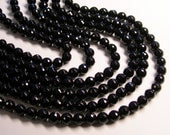 Black Onyx - 8mm faceted round beads -1 full strand - 48 beads - A quality