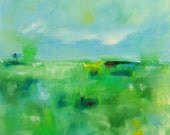 Colorful Abstract Green Landscape- Sharon Meadows 18 x 18