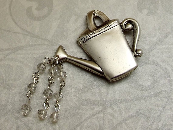 Watering Can Brooch Antiqued Silver Pin