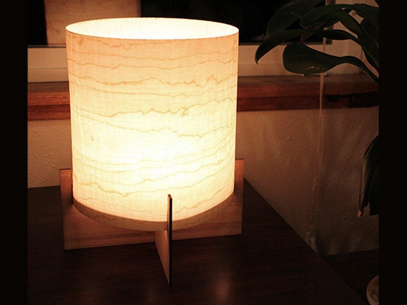 Modern Wood Veneer Table Lamp with Bamboo Base -  Night Light Ambient Accent Lighting