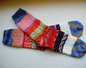 Hand Knit Soft And Warm  Striped Women's Superwash Wool  Socks, Size  8 - 8.5 (9.75 inches length) - Crazy Socks