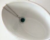 Emerald Green Glass Stone Necklace with Silver Filled Chain - Available in Gold, Wedding Jewelry
