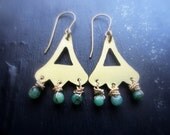 Folklore -  Emerald Gemstone Earrings Brass Flower Chandelier Earrings Bohemian Jewelry Gold Jewelry Green May Birthstone Jewelry