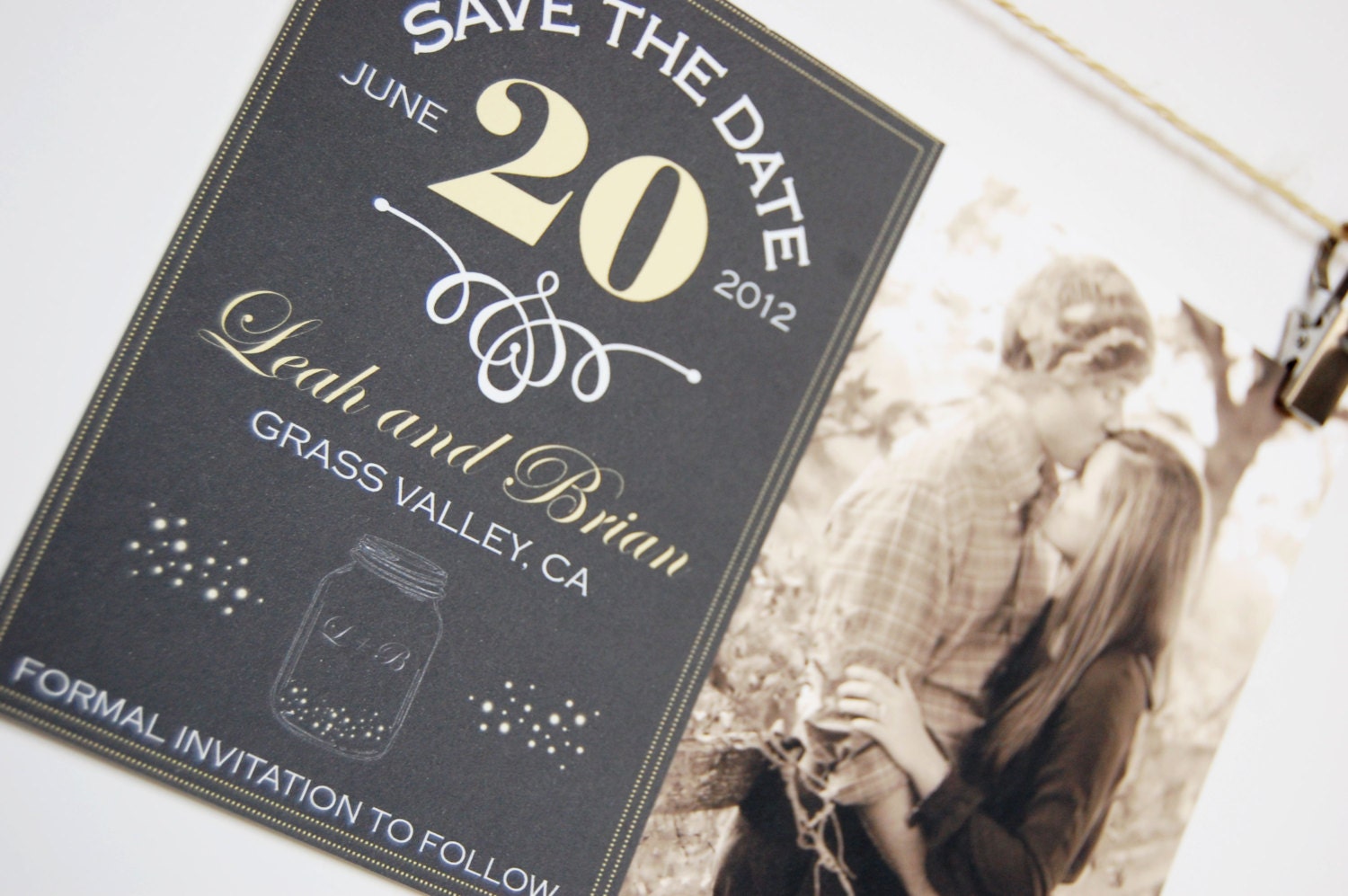 Rustic Chic Mason Jar Fireflies Photo Save the Date