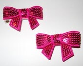 Set of Two (2) Bright PinkSequin Bow Ribbon Lined Alligator Clips