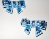 Set of Two (2) Turquoise Sequin Bow Ribbon Lined Alligator Clips