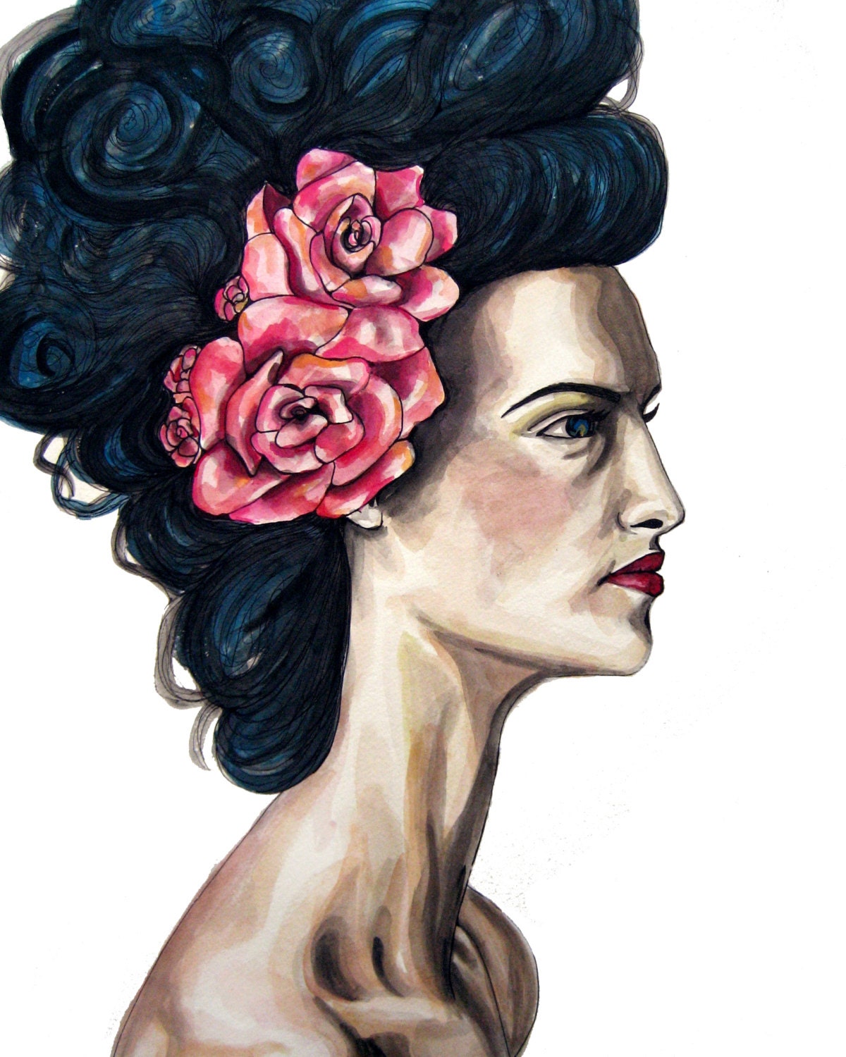 Original Portrait Illustration - Rose In My Hair