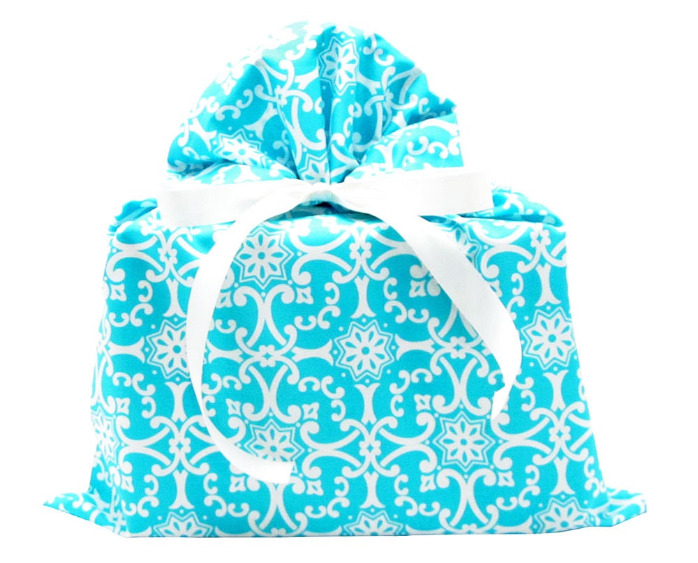 Big Blue & White Elegant Fabric Gift Bag for Wedding Shower or Any Occasion
