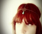 Chain Headpiece Boho Head Jewlry Bohemian Headband Boho Jewelry Boho Chic Bohemian Floral Center Drop Turquoise Head Jewelry Gypsy Headpeice