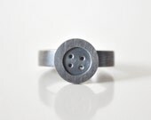 Button Ring Oxidized Sterling Silver