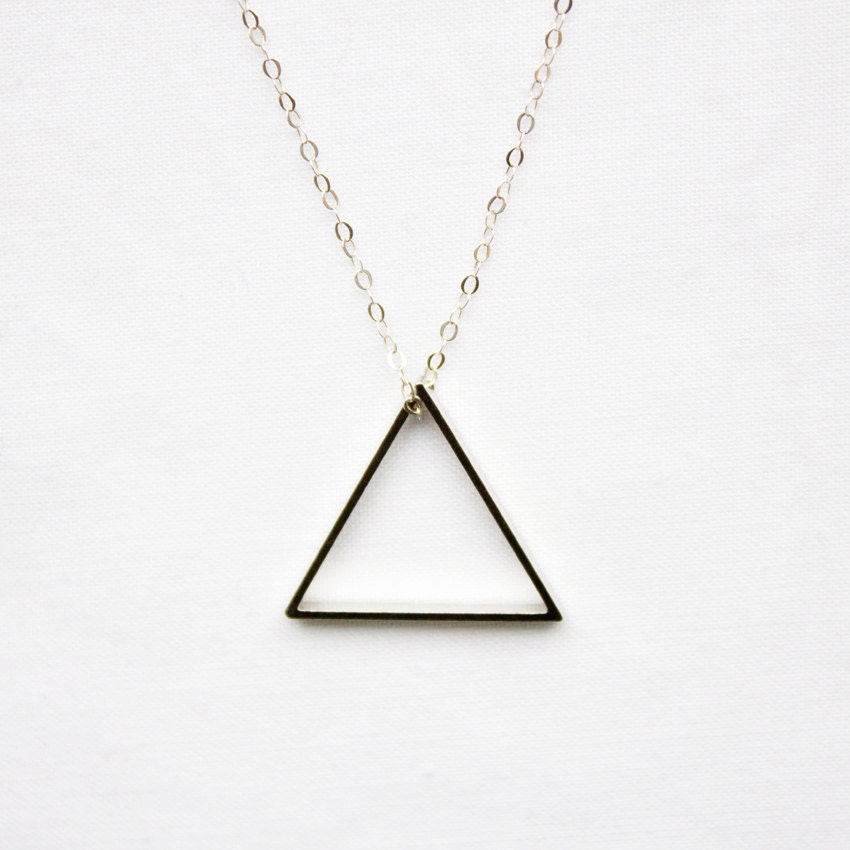 Silver Triangle Necklace - small silver plated brass triangle on a sterling silver chain - minimal geometric jewellery
