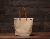 SALE: Waxed Canvas and Leather Tote Bag - Natural/Cream