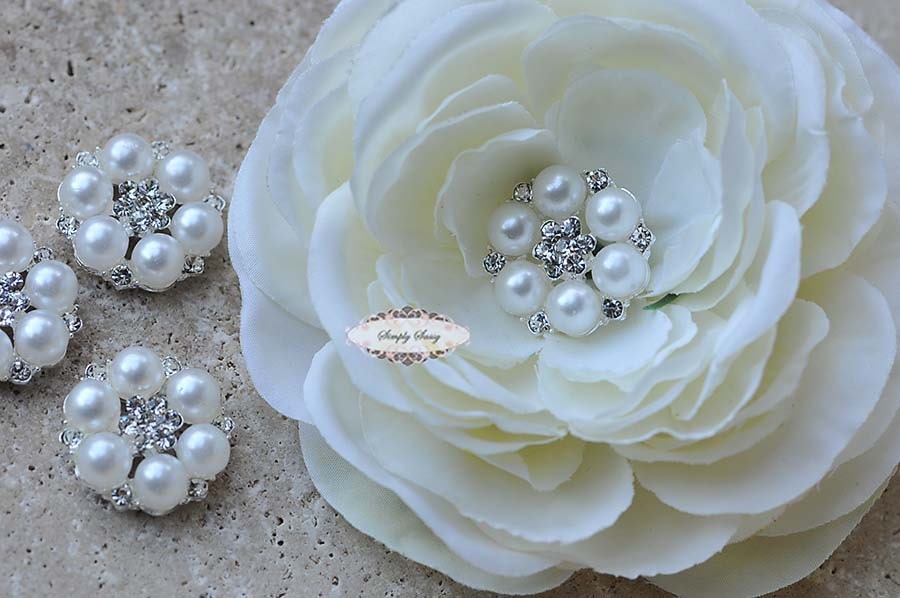 10 pcs. RD264 Pearl Rhinestone Flatback Embellishment Button Brooch DIY Bridal Brooch Wedding Jewelry Invitations Bouquet