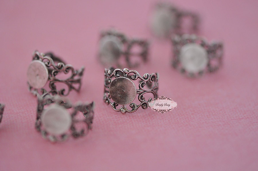 10 pcs Adjustable Ring Bases - Silver Ring Bases - Filigree Ring Bases - Antique Silver