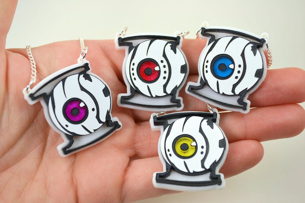Four Portal Personality Core Friendship Necklaces - Laser Engraved and Laser Cut Portal Personality Sphere Necklaces - GLaDOS - 25% OFF
