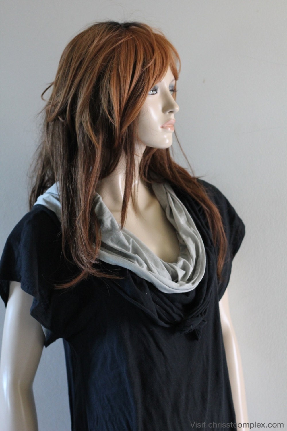 T-shirt Hoodie Short Sleeve Top Hood Drape Cowl Modal Black Grey Stretch Unique Fashion - SPECIAL ETSY PRICE