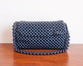 Vintage 1960s handbag / navy blue bead / 60s blue bag