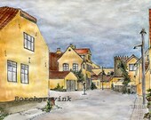 Dragør, Amager, Denmark - ink & watercolor, 8" x 10", including mat