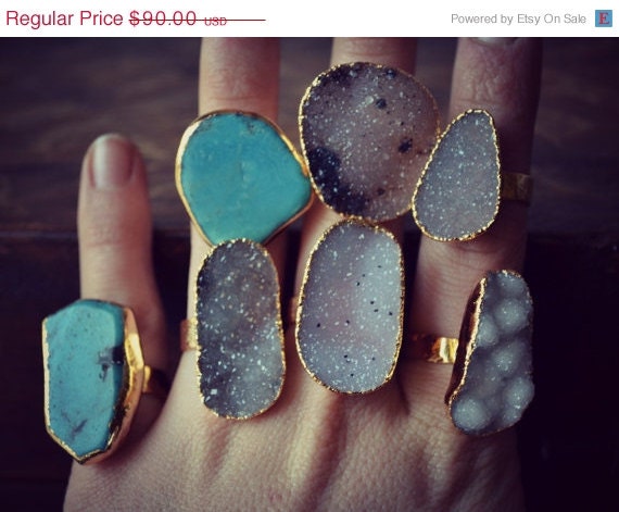 ON SALE NOW Size 9 Lux Divine Druzy Stackable Gemstone Gold Ring