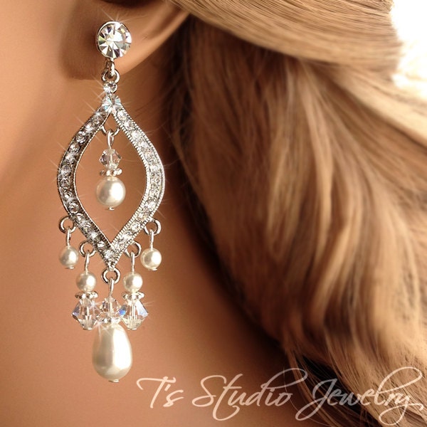 Pearl Chandelier Bridal Earrings - Ivory Pearl Wedding Jewelry