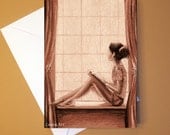 Art Greeting Card  - Created from Original ACEOs for Charity - Blank Notecard - 4x6 - Reading book lover - Day 159