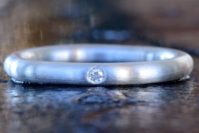 Diamond and Sterling Silver Stacking Round Shank Ring 925 Handmade Size: 6, 2.5mm thick, Round shank, Matte Finish