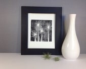 Retro Trees Black and White Mid Century Art linocut print 8x10