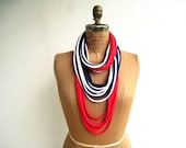 T Shirt Necklace // Red White Navy Blue // Women // Long // Cotton // Soft // Recycled // Upcycled // Fun // Patriotic // ohzie